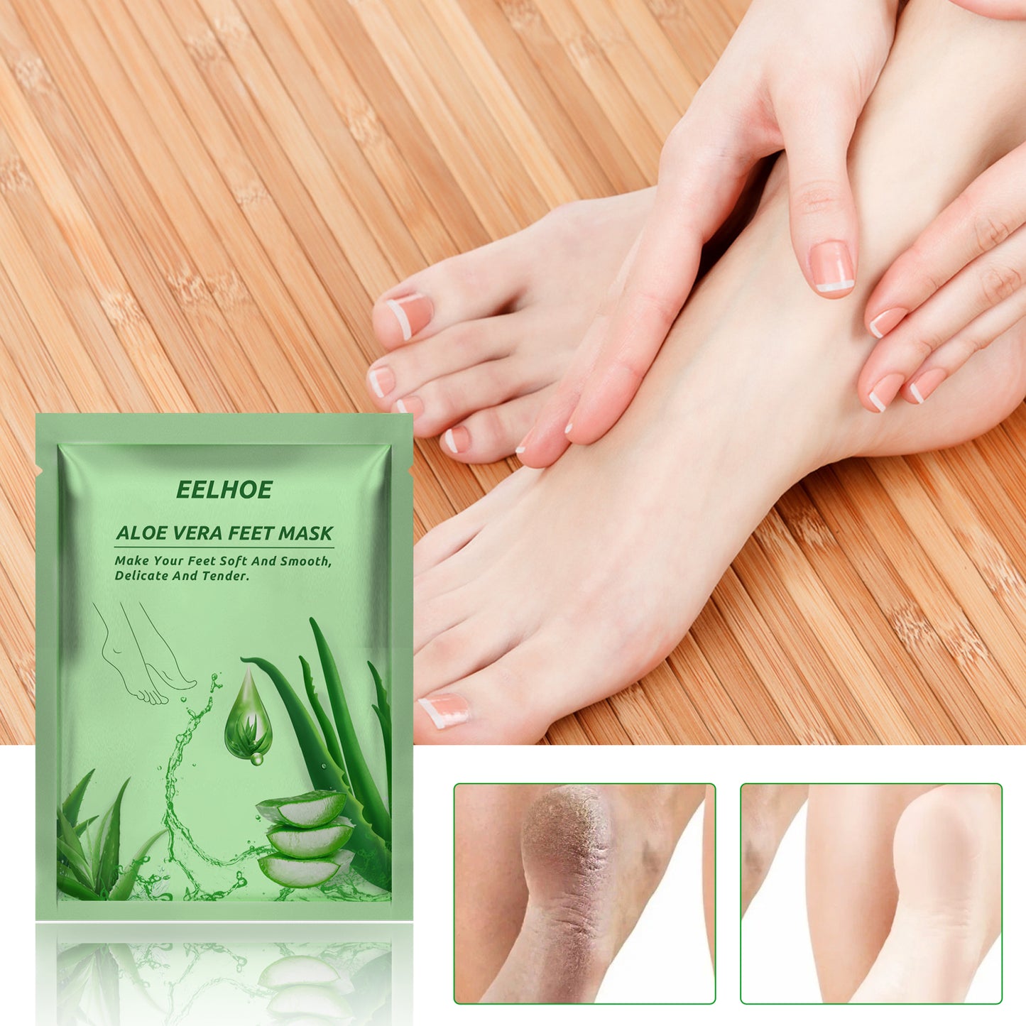 EELHOE Aloe Vera Foot Mask, Moisturizing Anti-Cracking, Dead Skin Removal, Tender Skin Care Foot Mask