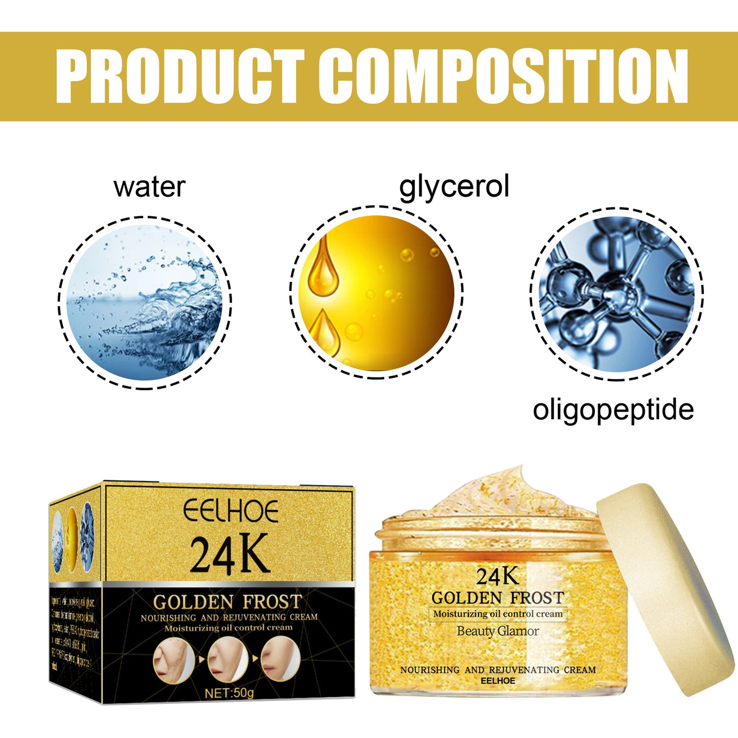 EELHOE 24K Gold Repair Tender Eye Cream, Hydrates Firms And Reduces Fine Lines And Dark Circles Eye Cream