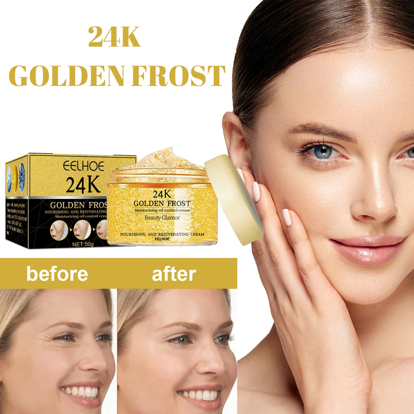 EELHOE 24K Gold Repair Tender Eye Cream, Hydrates Firms And Reduces Fine Lines And Dark Circles Eye Cream